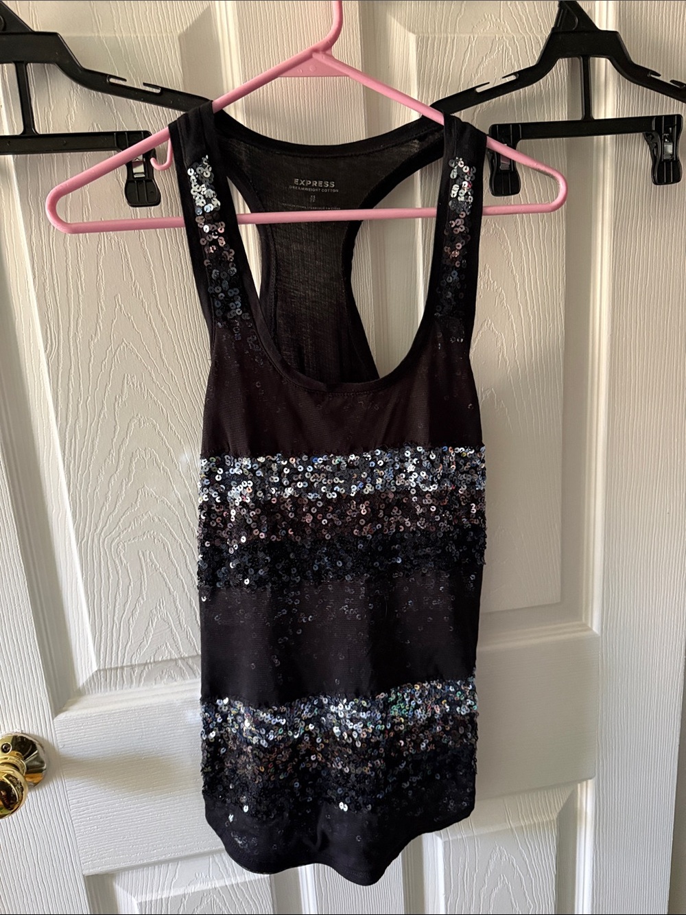 Express Black Sequin Racerback Tank Top